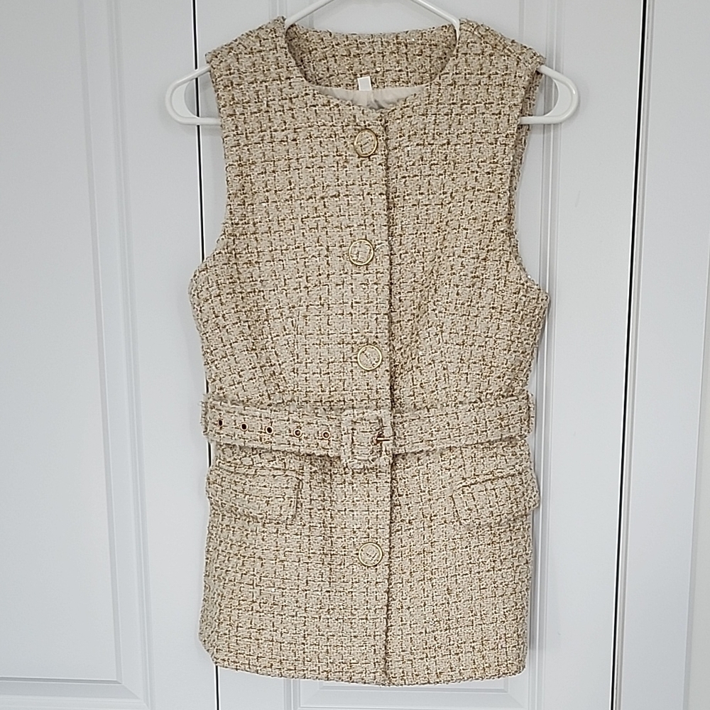 Tweed Sleeveless Jacket - Cream